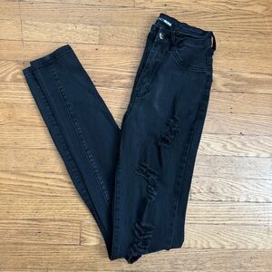 Fashion Nova Black Distressed Skinny Jeans Size 1